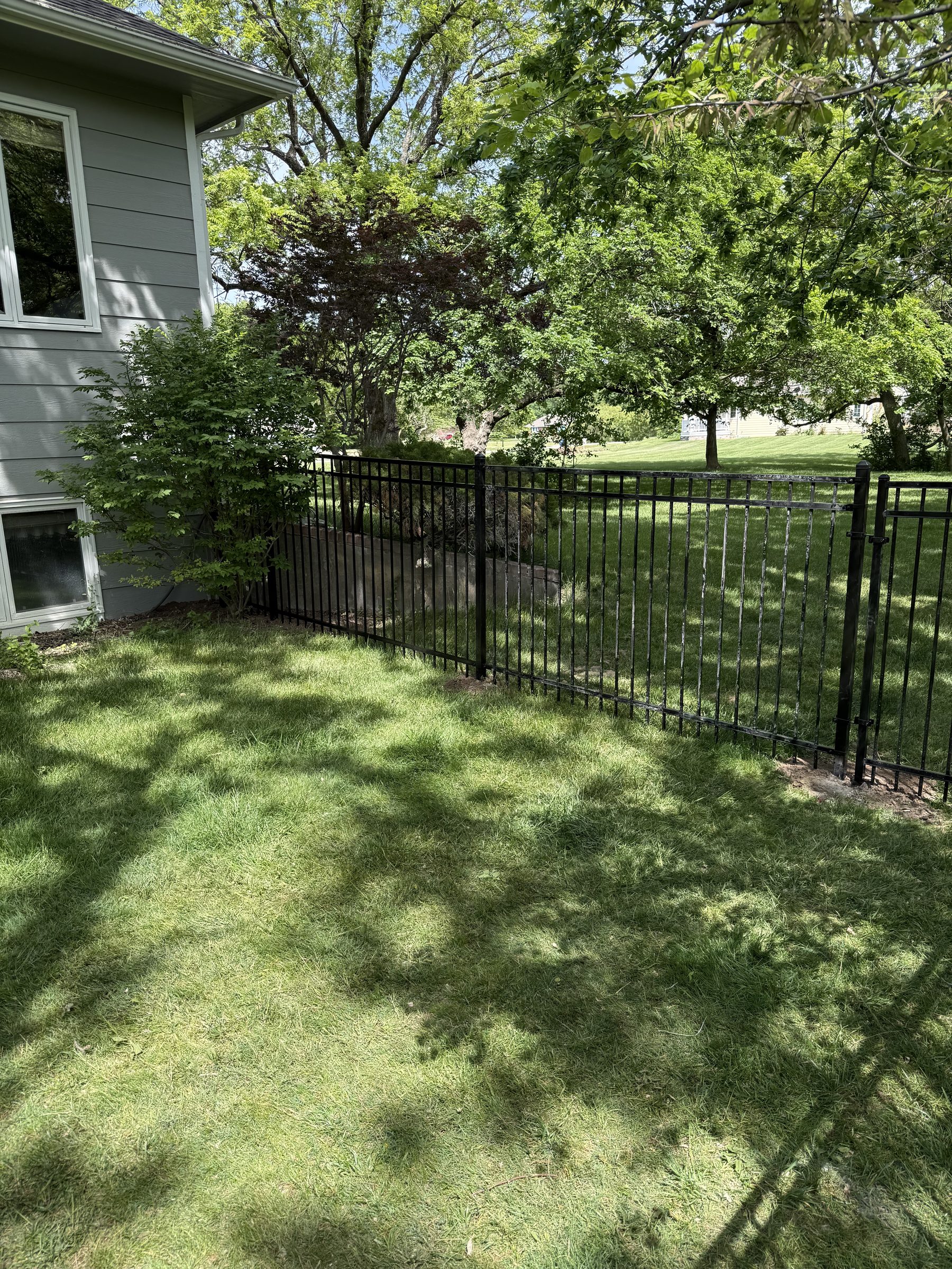 Tall cedar privacy fence in residential backyard